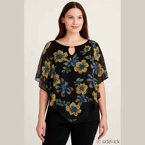 NAIF Black Blouse with Blue and Yellow Floral Design